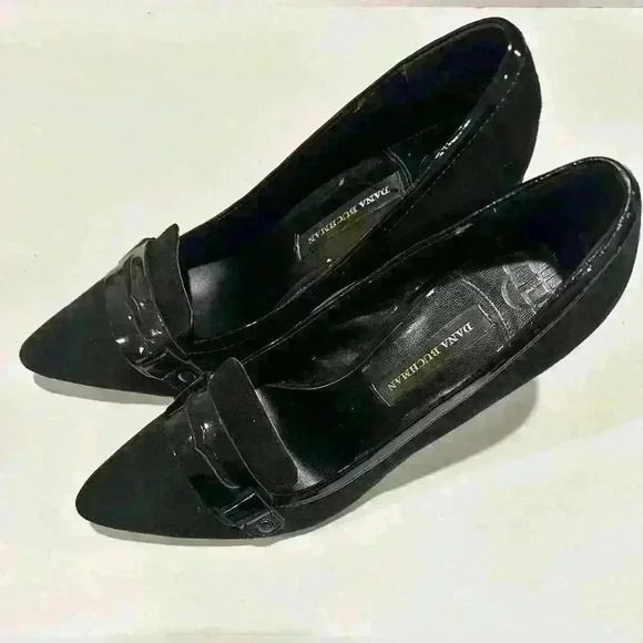 Dana Buchman Black Patent & Suede Leather Oxford Pumps Heels Shoes Womens 7.5 - Picture 4 of 11